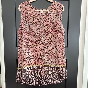 CAbi Pink/Brown Leopard Print Sleeveless Sheer Blouse. Size XL.